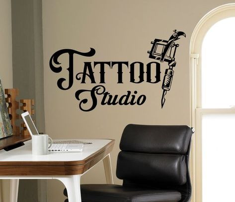 38.Start designing your dream home today! Follow the link #homedecor #homeidea #homedesign Mural Tattoo, Mobile Tattoo, Tattoo Shop Interior, Tattoo Shop Decor, Tattoo Studio Interior, Interior Design Wall Art, Wall Art Decal, Studio Wall, Tattoo Machines