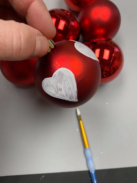 DIY Valentine Ball Ornament - The Shabby Tree Valentine Tree Decorations Diy Projects, Diy Valentine Tree Ornaments, Valentine’s Day Tree Ornaments, Valentine Ornaments For Tree, Valentine’s Day Ornaments, Diy Valentine Ornaments, Valentines Day Ornaments Diy, Diy Valentines Ornaments, Valentine Ornaments Diy