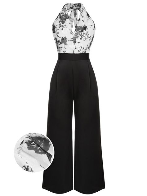 30-70% OFF✓ Fast Shipping✓Step back in time with Retro Stage’s Black White 1930s Floral Halter Strap Jumpsuit. A chic, vintage-inspired look! Retro Stage, Straps Jumpsuit, Gatsby Dress, Inside Out 2, Standard Dress, Halter Strap, 1950s Dress, Cardigan Top, Lace Romper