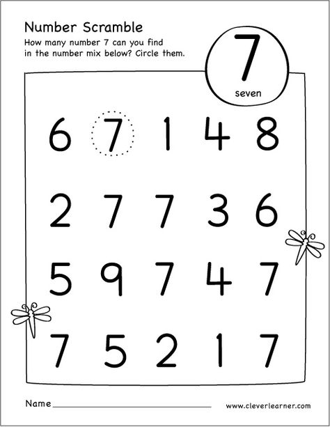 Free printable scramble number seven activity Numbers 1 To 7 Worksheet, Number Seven Worksheet, Number 7 Worksheet, Kindergarten Math Worksheets Free, 7 Number, Preschool Math Worksheets, Kids Math Worksheets, Numbers Preschool, Kindergarten Math Worksheets