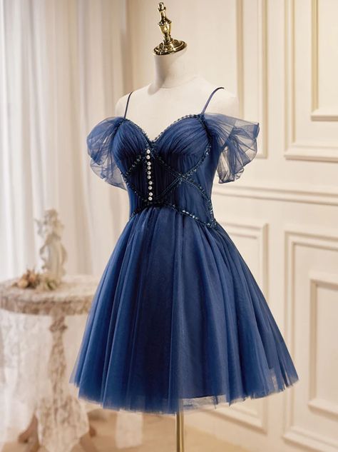 homecoming dresses, social dresses, party dresses, formal dresses – toptby Dark Blue Homecoming Dress, Jessie Anderson, Navy Homecoming Dress, Prom Dress Blue, Beaded Party Dress, Blue Homecoming Dresses, Marine Uniform, Color Rush, Blue Tulle