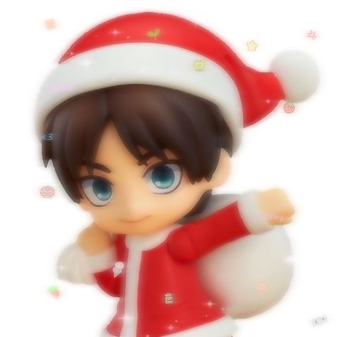 Eren Nendoroid Icon, Eren Christmas Pfp, Aot Christmas Icons, Attack On Titan Christmas Pfp, Aot Christmas Pfp, Eren Smile, Christmas Icons Anime, Anime Christmas Pfp, Haikyuu Nendoroid