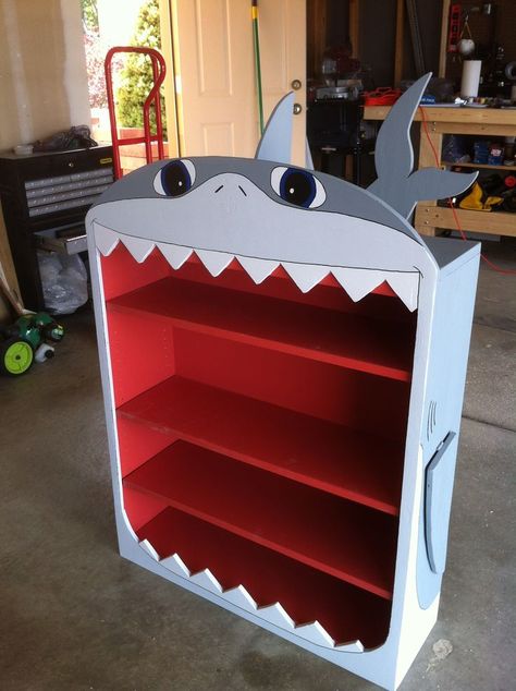 Shark Book Shelf Kids Shark Bedroom, Boys Shark Room, Shark Room For Boys, Shark Furniture, Shark Bedroom Ideas For Kids, Shark Room Ideas, Shark Room Decor, Shark Bedroom, Shark Room