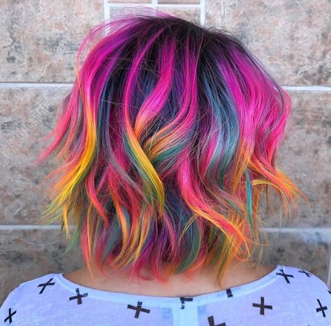 Hair Color Unique Short, Short Rainbow Hair, Rainbow Hairstyles, Hairstyles For Thinning Hair, Vivid Hair, Vivid Hair Color, Rainbow Hair Color, Hair Color Unique, Beautiful Hair Color