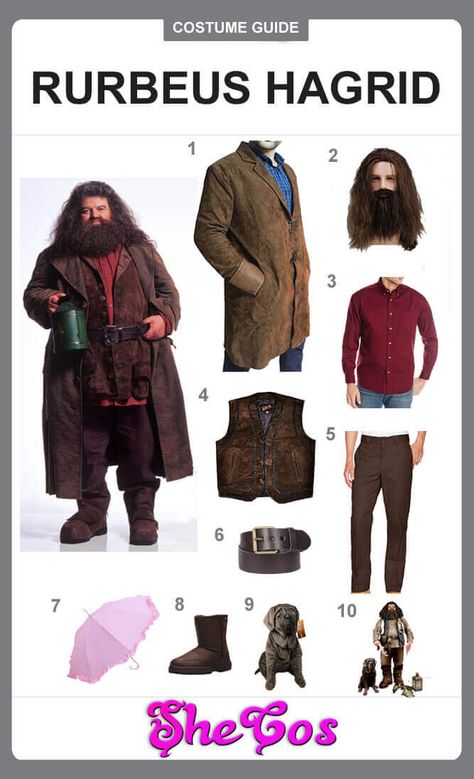 harry potter hagrid costume guide Diy Harry Potter Family Costumes, Hagrid Costume For Women, Harry Potter Costume Ideas Diy, Diy Hogwarts Costume, Diy Hagrid Costume, Dumbledore Costume Diy, Harry Potter Costumes Diy, Diy Dumbledore Costume, Hagrid Costume Diy