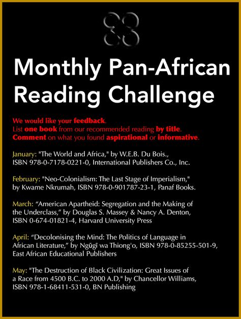 Push away from the corrosive mindless entertainment that seduces positions against our African values, and invest time in personal development.  Pick up a Pan-African book.  Need help?  We’ve got you!  We are a great people. #AfricaWillRise  #OneAfricanGiant  (25PIANKHI © 2020 All Rights Reserved) Monthly Reading Challenge, John Henrik Clarke, Fred Hampton, African Literature, Black Literature, Film Recommendations, Black Stuff, Pan Africanism, Tbr List