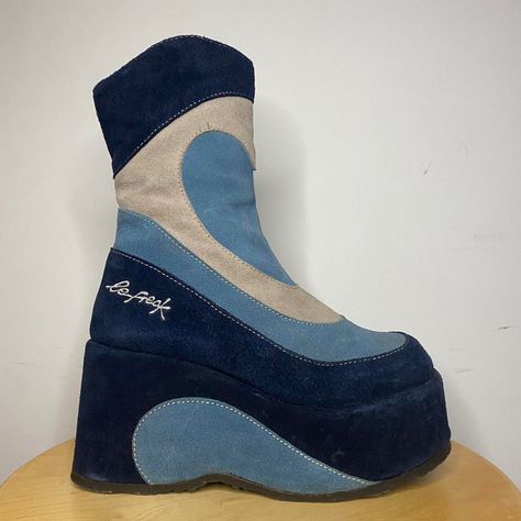 I might be biased but you should probably buy this on Depop 👍 https://depop.app.link/lpykjUDAZlb Cool Platform Boots, Blue Suede Boots, Platform Boots Chunky, Dr Shoes, Funky Shoes, Retro Groovy, Shoe Inspo, New Rock, Aesthetic Shoes