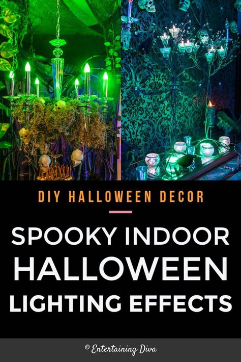 These spooky indoor Halloween lighting effects and ideas are perfect for your Halloween party or haunted house.  #entertainingdiva #spooky #hauntedhouse #halloweendecor #halloweenlighting Halloween House Party Decorations, Halloween Haunted House Diy, Halloween Lighting, Scary Halloween Decorations Diy, Halloween Haunted House Decorations, Haunted House Decorations, Halloween House Party, Diy Halloween Decor, Halloween Tattoo