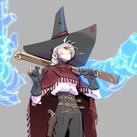 Anime Witch Character Design, Potion Seller Character Design, Fairytale Character Design, Magic Gunslinger, Guard Character Design, Merchant Character Design, Hexblade Warlock Dnd, Cloaked Character Design, Gunslinger Outfit