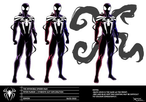 Spiderman Oc Template, Peter Parker Redesign, Spider Man Designs, Symbiote Spiderman Redesign, Spider Man Symbiote Suit, Symbiote Oc Art, Symbiote Suit, Spiderman Poses, Spiderman Characters