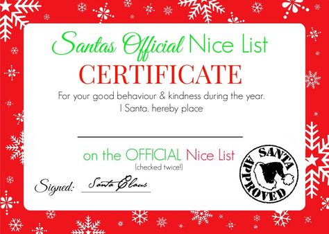 Santa nice list certificate Santa Stationary, Weight Watchers Points List, Christmas Nice List, Christmas Stationary, Santa Letters, Cleaning Checklist Printable, Nice List Certificate, Christmas Letters, Elf Letters