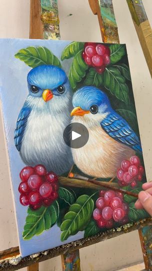 STEP by STEP for Beginners / Draw Birds, leaves and fruits | STEP by STEP for Beginners / Draw Birds, leaves and fruits | By Painting SkillsFacebook Beginner Bird Painting Acrylic, Bluebird Painting Acrylic Easy, Bird Painting Acrylic Simple Tutorial, Love Bird Painting Acrylic, Leaf Lessons, Robin Acrylic Painting, Easy Bird, Painting Flowers Tutorial, Acrylic Tutorials