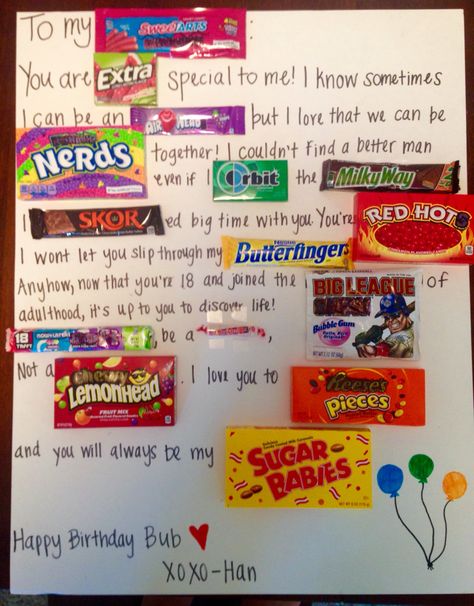 18th birthday candy gram poster for my boyfriend :) Candy For Boyfriend, Birthday Poster With Candy, Birthday Poster For Boyfriend, Poster Ideas For Boyfriend, Birthday Candy Grams, Poster For Boyfriend, Birthday Poster Ideas, Candy Bar Poems, Birthday Candy Poster