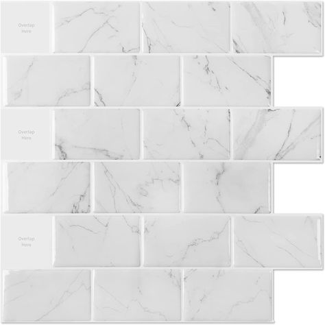 Diy Peel And Stick Tile, Tile Edge Trim, Subway Backsplash, Vinyl Backsplash, White Marble Design, Peel And Stick Backsplash, Stick Backsplash, Tile Edge, Peel N Stick Backsplash