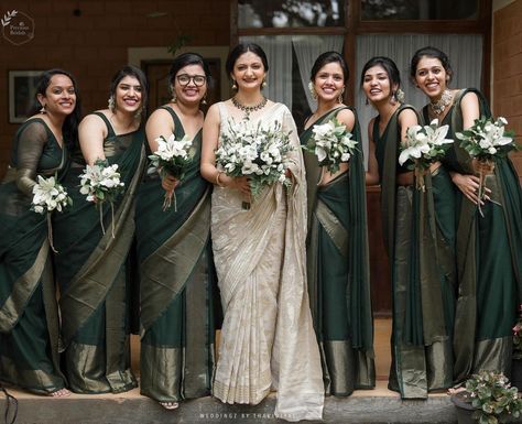 Green Saree Bridesmaid, Tamil Bridesmaid, Christian Wedding Dress, Bridesmaid Indian, Photo Suit, Christian Wedding Gowns, Indian Wedding Theme, Marriage Function, Christian Bride