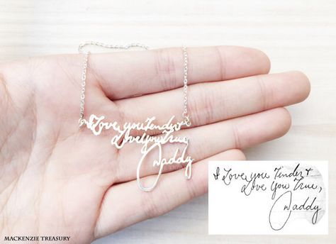 Purchased a personalized piece from this shop absolutely love how it came out!!! Wore it to work after I received it!!  Love it everyone has complimented me on the necklace and love the story behind it!    MackenzieTreasury's shop on Etsy https://www.etsy.com/shop/MackenzieTreasury Message Necklace, Handwriting Necklace, Handwriting Jewelry, Signature Necklace, Custom Name Necklace, Memorial Jewelry, Personalized Necklace, Necklace Handmade, Name Necklace