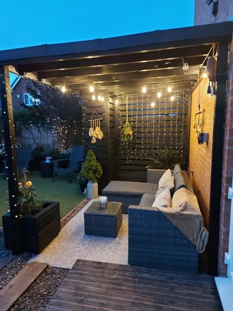 Outside Undercover Area, Patio Backyard Ideas Small Yards, Cosy Patio Ideas Seating Areas, Garden Undercover Seating Area, Hot Tub Garden Ideas Small Backyards, Diy Outdoor Sitting Area, Outdoor Seating Area Covered, Garden Pagoda Ideas, Backyard Setup Ideas