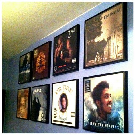 IG: vjcorona| Framed Vinyl Record Gallery Wall | Kanye West,  Nas, Jay-Z, Dr.Dre, Tupac, Blu & Exile, Eminem| Hip-Hop Classics ❤ Hip Hop Gallery Wall, Record Gallery Wall, Hip Hop Bedroom Ideas, Hip Hop Room Decor, Hip Hop Room, Vinyl Record Wall Decor, Charleston Living, Vinyl Records Diy, Records Diy