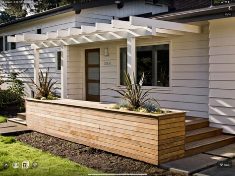 Front Porch Curb Appeal, Front Porch Pergola, Pergola Modern, Garden Pergolas, Mid Century Ranch, Building A Porch, Building A Pergola, Modern Pergola, Pergola Design