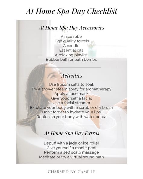 Spa Room At Home Ideas, Spa Day At Home For Husband, Spa Day Checklist, Spa Day At Home Checklist, Spa Day Essentials, Home Spa Ideas, Diy Spa Gifts, At Home Spa Day, Day Checklist