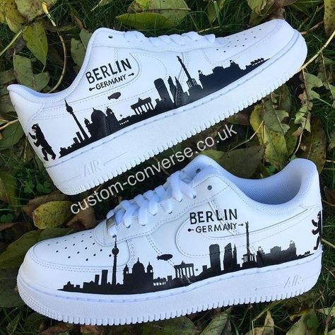 Berlin Skyline, Air Force One Shoes, Painted Shoes Diy, Custom Sneakers Diy, Custom Painted Shoes, Custom Shoes Diy, Diy Sneakers, Nike Shoes Air Force, Painted Sneakers