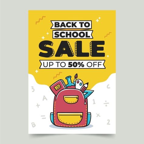 Hand drawn back to school sale vertical ... | Free Vector #Freepik #freevector #flyer #poster #sale #school Back To School Sale Poster, Poster Sale, Back To School Sale, Sale Logo, Back To School Sales, Flyer Poster, Vertical Poster, Email Design, Vector Hand