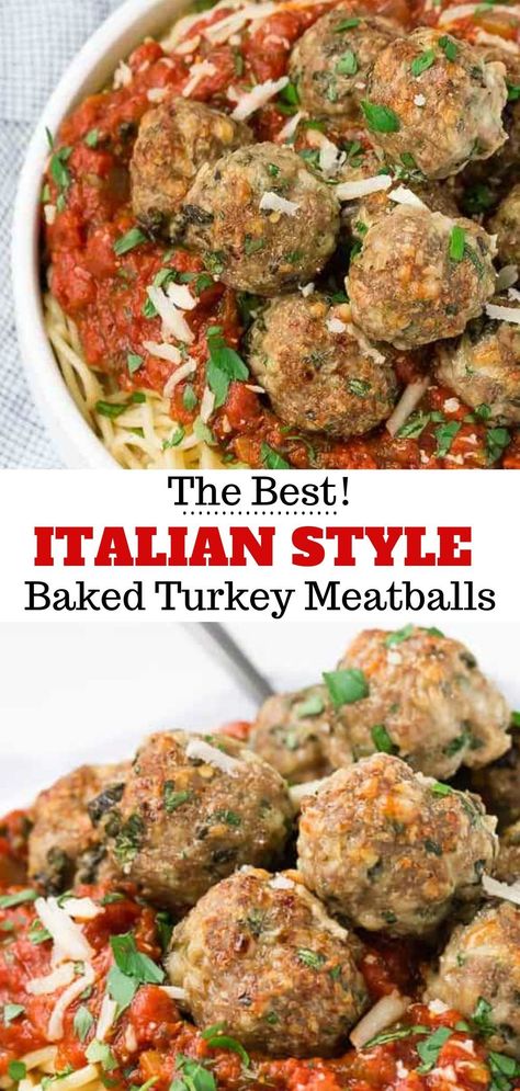 You’ll love how easy it is to make Italian style baked turkey meatballs. These are the best and actually healthy too! Browned evenly as they bake in the oven, you’ll bring perfect meatballs to the table every time. This is a delicious dinner that the whole family will enjoy - even the picky kiddos! Giant Turkey Meatball Skinnytaste, Meatball Recipes Ground Turkey, Ground Beef And Turkey Meatballs, Beef Turkey Meatballs, Best Ever Turkey Meatballs, Meatball Turkey Recipes, Quick Turkey Meatballs, Healthy Baked Meatballs, Optavia Turkey Meatballs Recipe