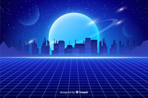 Futuristic Landscape, Spaceship Illustration, Retro City, Background Landscape, Neon Retro, Creative Backdrops, Banner Design Layout, Neon City, Paper Art Design