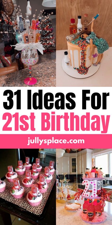 21st Birthday Happy 21st Birthday Decorations, What To Do For 21st Birthday Ideas, Cute 21st Bday Gift Ideas, 21st Diy Decorations, Food Ideas For 21st Birthday Party, Bar Party Ideas Alcohol Decoration, 21sr Birthday Themes, 21st Bday Decorations Diy, How To Celebrate 21st Birthday