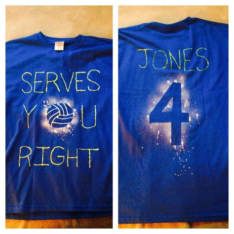 Volleyball team t-shirts made with fabric pens and fabric spray paint Diy Volleyball Shirts, Diy Team Shirts, Volleyball Diy, Volleyball Chants, Beach Volleyball Workout, Volleyball Locker Decorations, Volleyball Locker, Sports Shirts Ideas, Volleyball Team Shirts