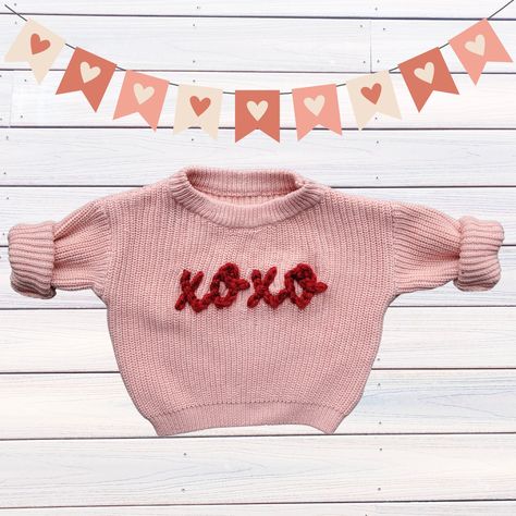 Valentine Sweater, Embroidered Sweaters, Personalized Christmas Shirts, Birthday Sweater, Personalized Sweater, Newborn Baby Hats, Toddler Sweater, Oversized Sweaters, Red Yarn