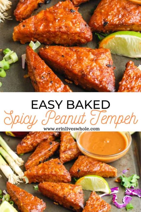 Peanut Tempeh, Spicy Tempeh, Tempeh Marinade, Baked Tempeh, Thai Rice Noodles, Recipes Spicy, Thai Rice, Vegetable Soup Healthy, Tempeh Recipes