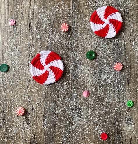 Peppermint Motif Crochet Pattern — CLICKETY STICKS Peppermint Candy Crochet Pattern, Crochet Peppermint Ornament, Christmas Crochet Earrings Pattern, Crochet Peppermint Coasters, Peppermint Crochet Pattern, Crochet Christmas Earrings Free Pattern, Christmas Crochet Earrings, Crochet Peppermint Candy, Crochet Christmas Earrings