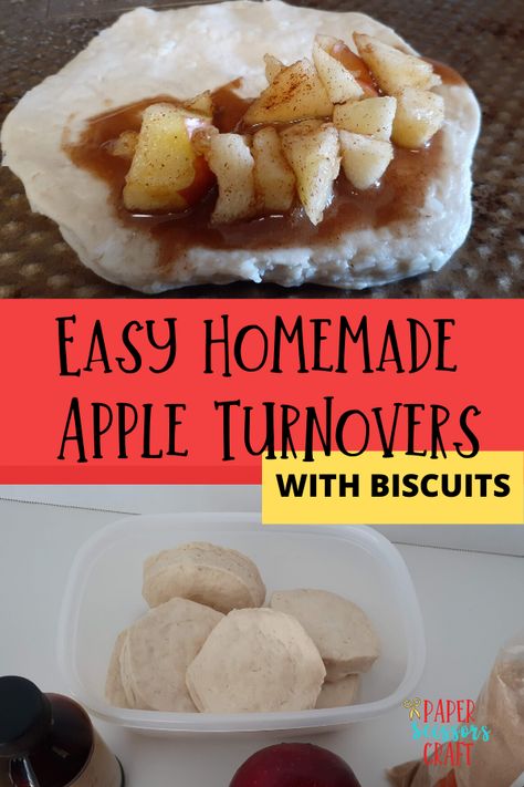 Easy homemade apple turnovers with biscuits, how to turn biscuits into turnovers, easy dessert recipes, dessert recipes, apple recipes, kids recipes, kids dessert recipes, #kidsrecipes, #applerecipes, #dessertrecipes Easy Apple Desserts With Biscuits, Apple Pie Filling And Biscuit Recipes, Apple Pie With Biscuit Dough, Baked Apple Turnovers, Apple Dessert With Biscuits, Biscuit Apple Turnovers, Apple With Biscuits Easy Recipes, Canned Biscuit Apple Pies, Apple And Biscuit Recipes