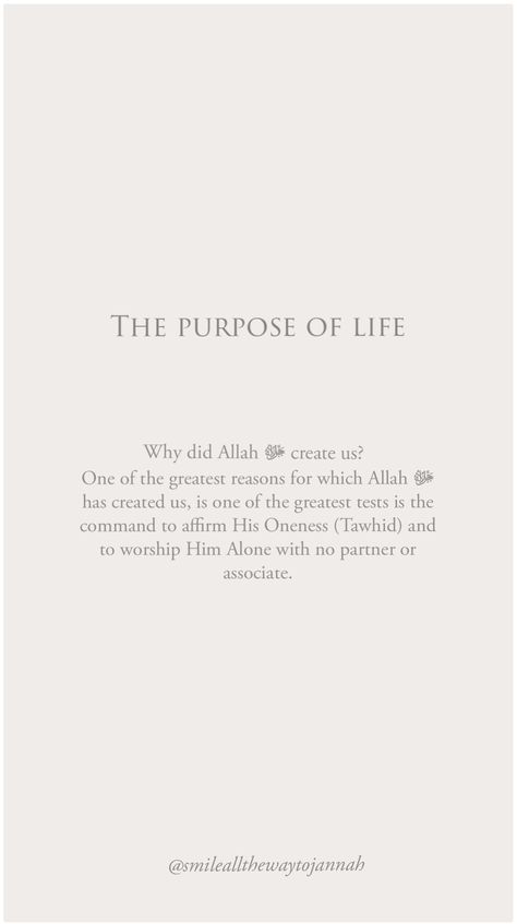 Purpose Of Life In Islam, The Purpose Of Life, Inspirational Quotes Background, Purpose Of Life, Journal Inspiration Writing, Islam Quotes About Life, Short Islamic Quotes, Beautiful Quran Verses, Pray Quotes