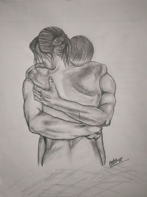 Couple Hug Sketch, Scatches Art Pencil Easy, Romantic Pencil Drawings Couple, Hug Sketch Couples, Two People Hugging Drawing, Love Artwork Romantic Sketch, Sketches Of Love Passion, Hugging Sketch, Romantic Drawings Of Couples Love