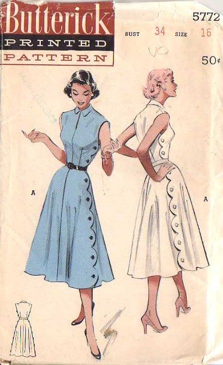 . Button Dress Pattern, Butterick Dress Patterns, Patron Vintage, Vintage Dress Patterns, Look Retro, Fashion 1950s, Sleeveless Gown, Art Theme, Retro Mode