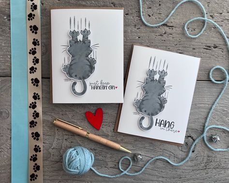 Follow me on Etsy! Excited to share this item from my #etsy shop: 3D Gray Cat set of 2 Note Cards w Env, Finish 4.25"x5.5", Orig Artwork, #HangInThere, #JustKeepHangingOn #handmadeitem #handdrawnimage #originalartwork #graykittycat #cat #feline #kitty #3Dcard Positive Encouragement, Gray Cat, Hang In There, Mailing Envelopes, Colored Envelopes, Eco Friendly Gifts, Blank Greeting Cards, Blank Cards, Card Set