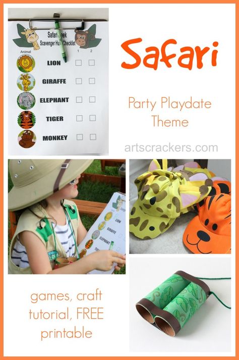 Safari Party Playdate Theme plus Games, Tutorial, and FREE Printable Animal Party Games, Safari Game, Safari Activities, Party Games For Kids, Jungle Thema, Wild Birthday Party, Jungle Theme Parties, Birthday Party Games For Kids, Jungle Theme Birthday