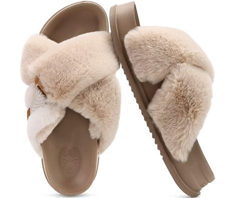 PRICES MAY VARY. Faux Fur Criss Upper: Skin-friendly fuzzy faux rabbit fur crossband wraps your feet,serve you gentle touch and cozy,Open toe flatform slippers are easy slip on and breathable EASY TO MATCH WITH CLOTHES: Classic design and fashionable color matching. You can match with loungewear, skirts or other styles of clothes, versatile and not wrong Soothing footbed for feet: Great footbed with firm arch support and a deep heel cup,gives support while reducing pressure with each step,reduce Outdoor Slippers Women, Flexible Shoes, Shoe Image, Open Toe Slippers, Slides Slippers, Gentle Touch, Platform Slippers, Platform Slides, Casual Shoe