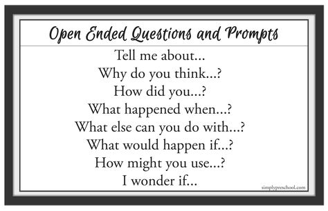 Free printable PDF of open ended questions.  These questions will help improve our interactions in the preschool classroom.  Post as a reminder for teachers, assistants, and visitors in your classroom! Worksheets For Pre K, Preschoolers Worksheets, Teaching Strategies Gold, High Scope, Question Stems, High School Writing, Worksheets Kindergarten, Pediatric Care, Open Ended Questions