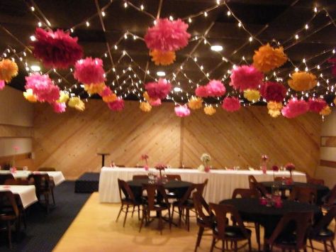 Tissue Paper Flowers Wedding, Backdrop Lights, Wedding Backdrop Lights, Princess Centerpieces, Wedding Pom Poms, Church Wedding Flowers, Flower Backdrop Wedding, Reception Backdrop, Tissue Flowers