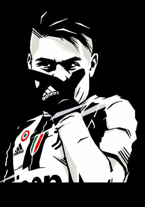 Dybala Drawing, Soccer Drawing, Ronaldo Juventus, Football Illustration, Juventus Fc, Messi 10, Football Poster, Football Logo, Black Pink Songs