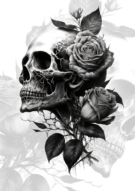 With my 9 Years experience in design I willl make sure that you will have your best tattoo design. I've already 2 Years experience in tattoo and with this experience I will find your perfect idea Skull With Roses, Feminine Skull Tattoos, Skull Rose Tattoos, Unique Tattoos For Men, Skull And Flowers, Rose Drawing Tattoo, Skull Art Drawing, Skeleton Tattoos, Skulls Drawing