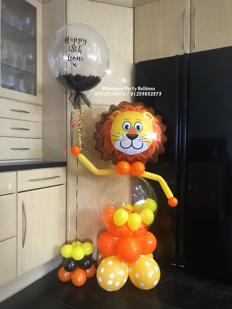 Lion King Balloon Decorations, Lion King Birthday Balloon Arch, Balloon Display Ideas, Wild One Balloon Bouquet, Lion King Balloons, 18th Birthday Balloons, Safari Animal Balloons, Lion Balloon, Hosting Events