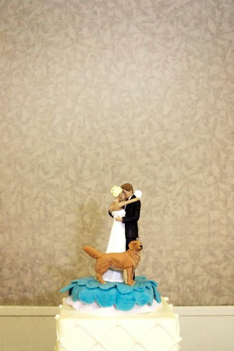 Bride groom and golden retriever cake topper from Etsy Wedding Cake Golden Retriever, Golden Retriever Cake, Golden Retriever Cake Topper, Golden Doodle Wedding Cake Topper, Bride Groom And Dog Cake Topper, Wedding Topper With Dog, Dog Figurine Wedding Cake, Golden Retriever Grooming, Barn Wedding Cakes