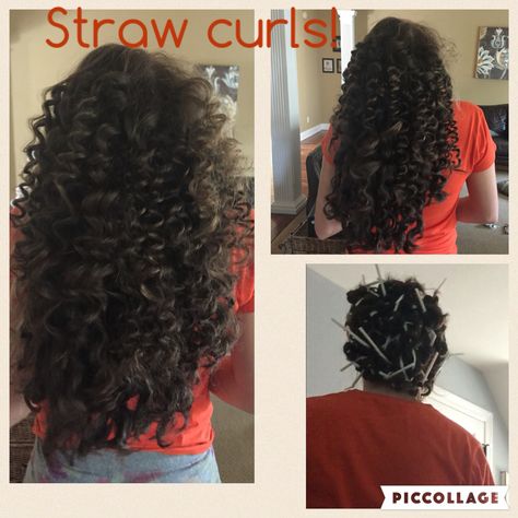 Straw Curls! Curling Hair With Straws, Chopstick Curls, Straw Curls, Curls Without Heat, Everyday Curls, Curling Straight Hair, Wavy Hair Overnight, Curly Hair Overnight, Chopstick Hair