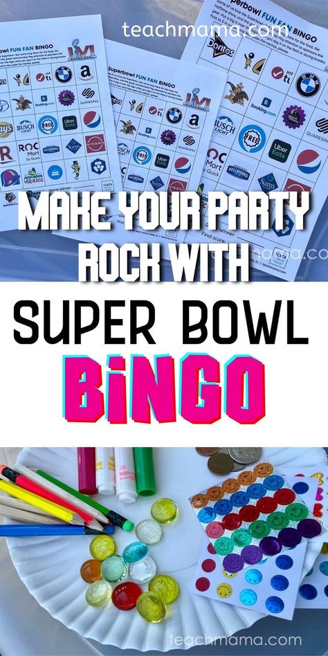 Make your Super Bowl party ROCK with this FREE Super Bowl Bingo! Everyone loves Bingo, and this game will keep everyone at your party focused on the game and having a fab time! AND? If you have non-football fans over, then grab Super Bowl Commercial Bingo to keep the party rockin'! Kids Super Bowl Activities, Super Bowl Bets For Kids, Super Bowl 2024 Games, Super Bowl Bingo Cards, Commercial Bingo Superbowl, Football Bingo, Super Bowl Bingo, Super Bowl Commercial Bingo, Teamwork Games