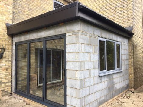 Small extension in Huntingdon. Flat Roof and Bifold doors - Apple Home Improvements Small Extension Ideas Rear, Small Rear Extension Ideas, Small Extension Ideas, Flat Roof Garden, Small Orangery, Small House Extensions, Flat Roof Design, Small Extension, Orangery Extension