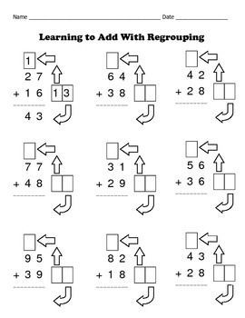 Two Digit Addition With Regrouping Made Easy - While in a long-term sub position in a special needs classroom, addition with regrouping was one of the math Addition With Regrouping Worksheets, Addition With Regrouping, Double Digit Addition, Kids Worksheet, Kindergarten Addition Worksheets, Math Addition Worksheets, Free Math Worksheets, Addition Worksheets, Kids Math Worksheets